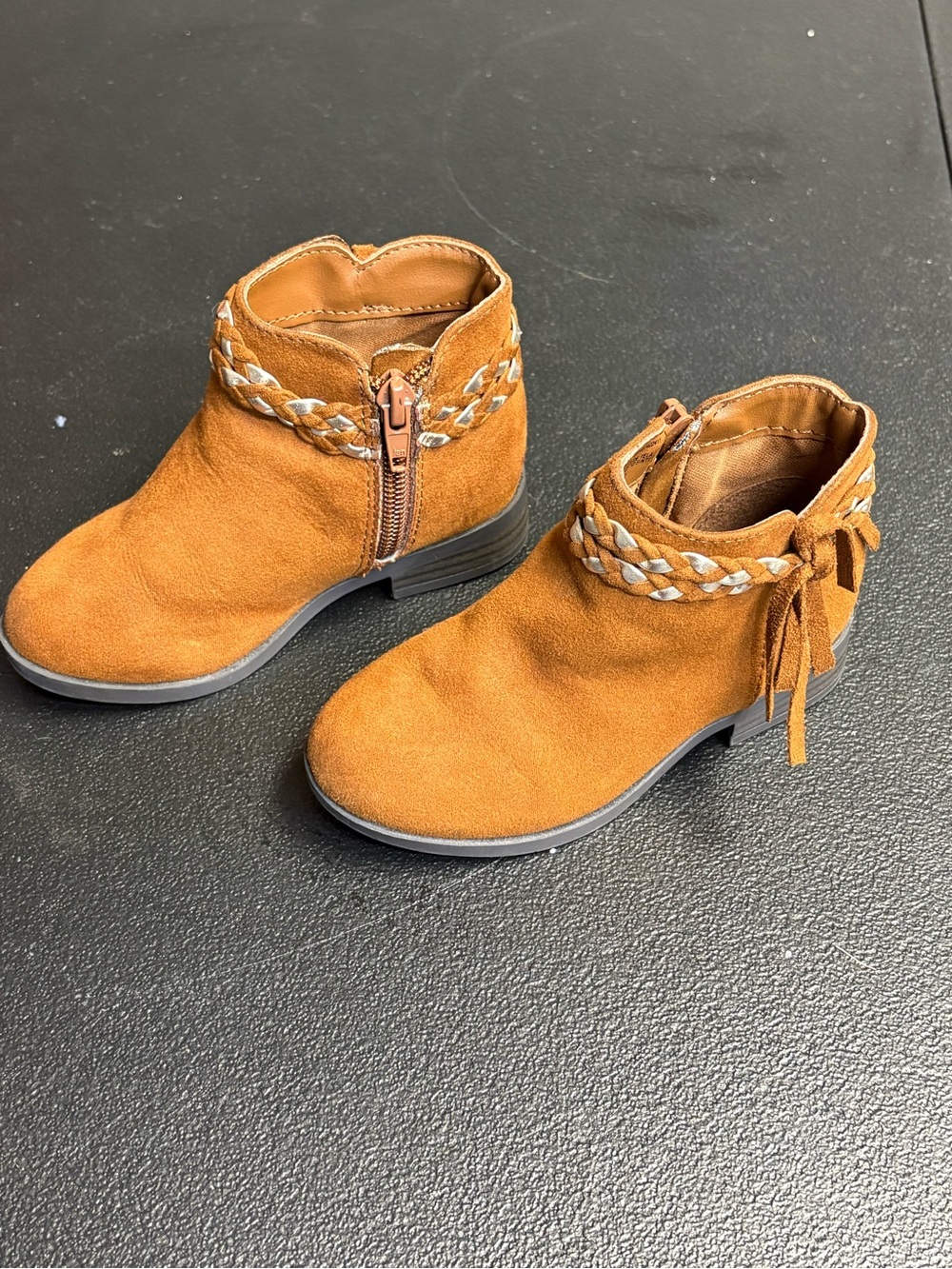 wonder nation Kids Brown Suede Ankle Boots with Braided Trim